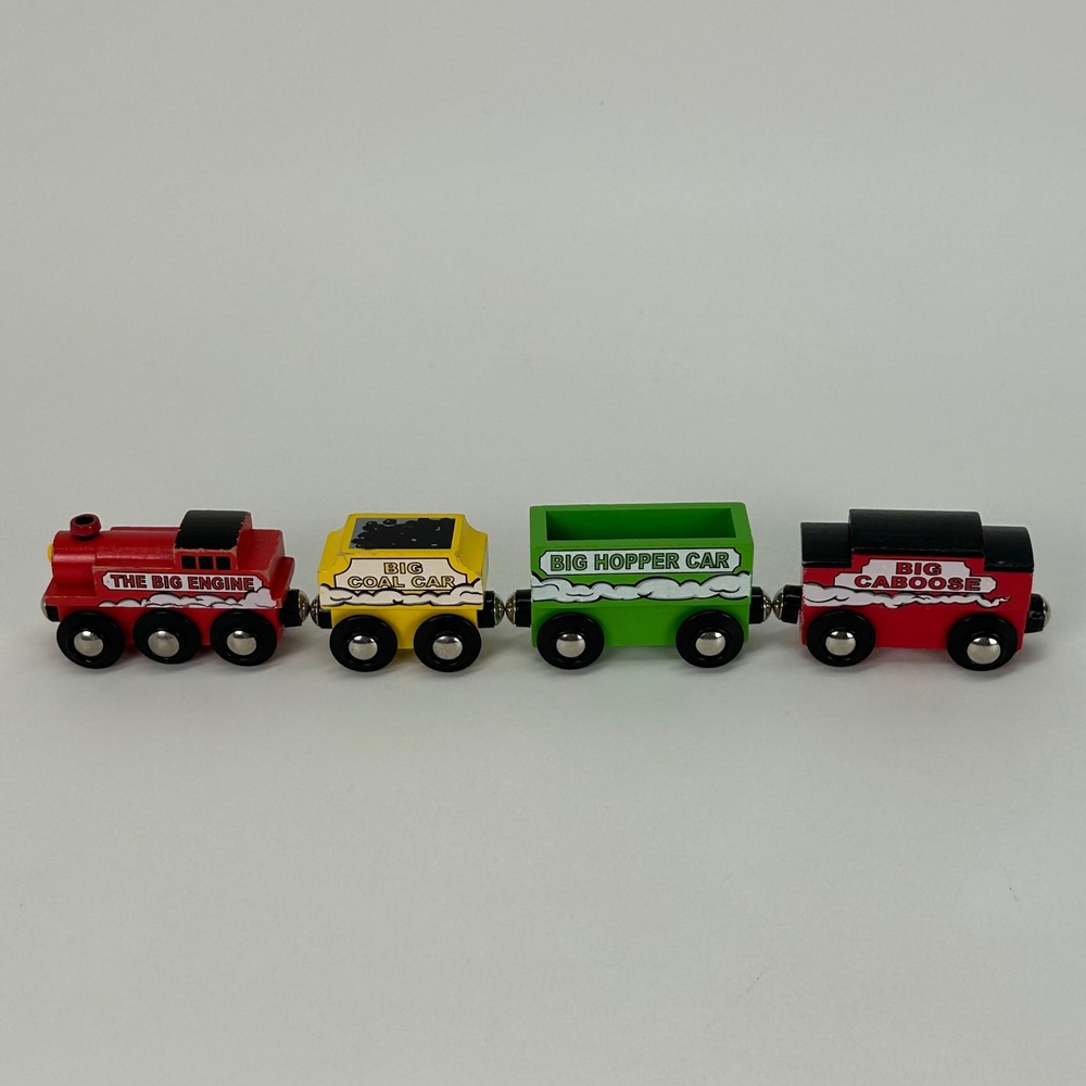 Maxim Enterprise Wooden Train Set The Big‎ Engine Coal Hopper Caboose 4pc